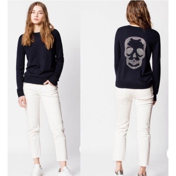 Zadig & Voltire Miss M Merino Wool Skull Sweater Black Large Crewneck Grunge Emo - Picture 2 of 13